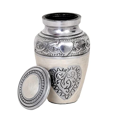 HLC URNS Lovely Keepsake Urn – Silver Heart Small Keepsake Qnty 1 - Keepsake Urn for Human Ashes with 1 Velvet Box Bag-Mini Keepsake Urn - Affordable Keepsake Urn (3 cu.in)