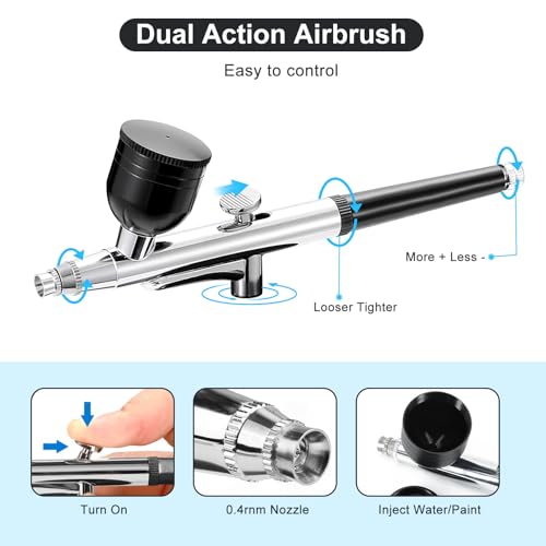 Portable Airbrush with Compressor, Rechargeable Dual Action Air Brush Spray Gun Kit with 10CC 20CC 40CC Cups and Painting Brushes for Nail Art Painting
