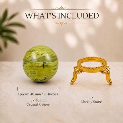 Serpentine Crystal Ball, Handcrafted Natural Gemstone Sphere with Stand Serpentine