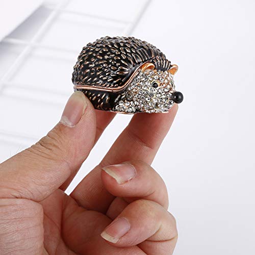 Hand Painted Enamel Hedgehog Trinket Box, Hinged Jewelry Box Unique Mini Ring Necklace Jewelry Organizer, Classical Bejeweled Storage, Figurine Collectible Keepsake Home Decor (Couple Hedgehog) Couple Hedgehog