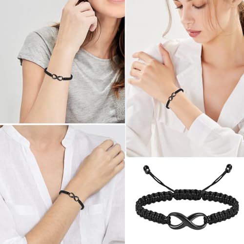 Minicremation Cremation Bracelet for Ashes Infinity Memorial Jewelry Urn Bracelet Braided Rope Adjustable Keepsake Bangle for Women Men Black