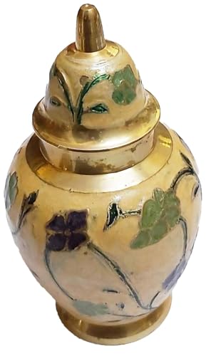 PARIJAT HANDICRAFT Brass Cremation Urns for Human Ashes Remains Suitable for Funeral Cemetery Burial or Niche.