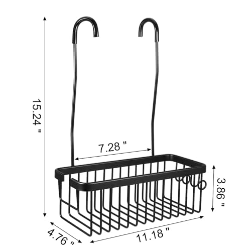 Kalekey Shower Hanging Caddy, No Drill Shower Shelf, Heavy Duty Aluminum Organizer Basket, Bathroom Storage for Shampoo, Soap & Toiletries, Black