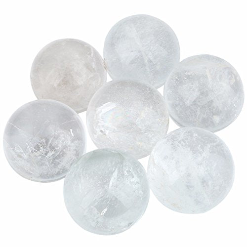 mookaitedecor 40-45mm Natural Rock Quartz Crystal Ball with Wood Stand White 1.55"-1.75"