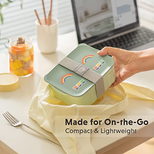 BUYDEEM ceramic bento box with lid, 28 oz, cozy greenish color, ideal for food storage and lunch containers.