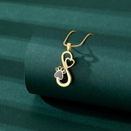 Infinity Pet Paw Cremation Jewelry Urn Necklaces Infinity Urn Pendant Necklaces for Ashes Memorial Keepsake Pendant for Women Gifts With Funnel Kit & Bag Gold