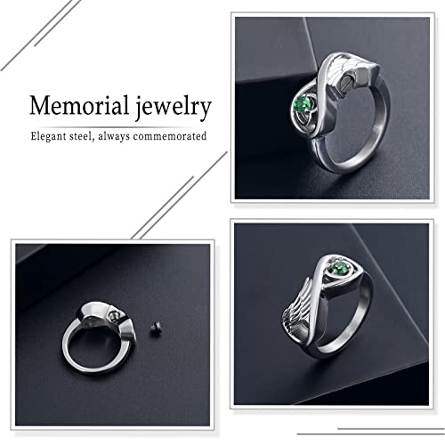 Infinite Feather 12 Birthstone Mini Ring Hold Loved Ones Ashes Cremation Urn Ring for Women Finger Ring Memorial Jewellry May-size 7