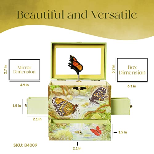 Enchantmints Monarch Butterfly Musical Jewelry Box Butterfly Spins to Music 4 Pullout Drawers