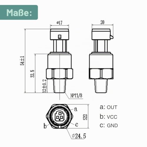 Pressure Transmitter Pressure Sensor, 0.5-4.5V 1/8NPT Sensor Transducer Pressure with Cable, Stainless Steel Pressure Sensor for Oil, Fuel, Air, Gas, Water, Gas Tank, Diesel Tank (30 PSI) 30 PSI