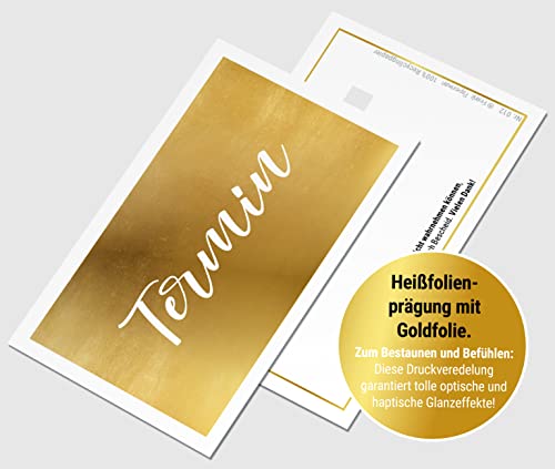 200 x appointment notes, gold, with high-quality gold foil embossing, 1 appointment on an appointment sheet, practice, business card format, landscape format 200