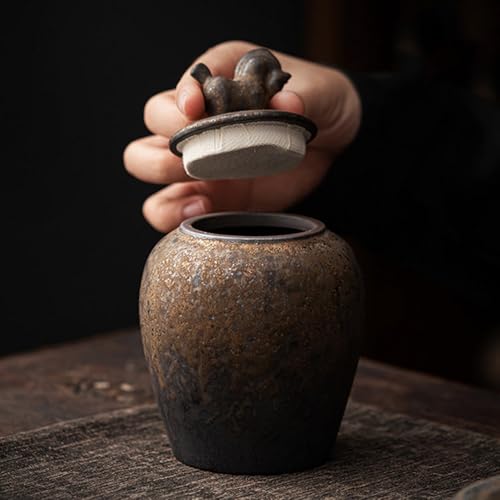 Luxshiny Ceramic Tea Leaf Storage Jar with Airtight Lid Small Japanese Style Tea Canister for Storage and Food Organization for Home Office, 6.09 X 3.73 X 2.99 Inch
