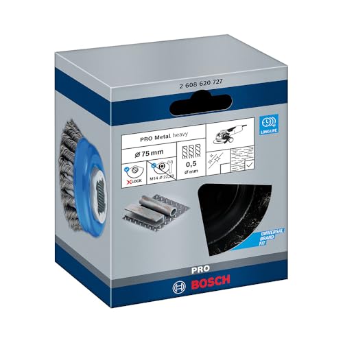 Bosch Professional 1 x Braided Cup Brush Heavy (for Metal, X-LOCK, Diameter 75 mm, Wire Thickness 0.5 mm, for Diameter 125 mm, Accessories Angle Grinder) 0.50 mm