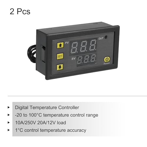 QUARKZMAN W-3230 10A DC 24V Digital LED Temperature Controller Thermostat Heating and Cooling Control Switch for Fridge Greenhouse Farm Pack of 2