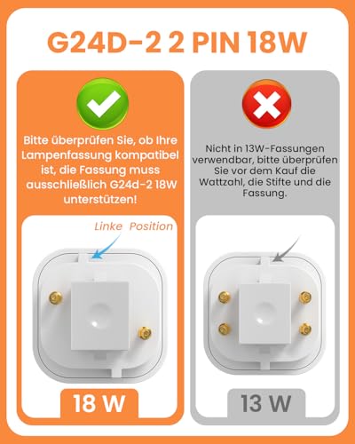 DoRight 18W CFL G24d-2 2-Pin Compact Fluorescent Lamp - PLC 827 Fluorescent Lamp, Warm White 3000K 2U Double Spiral Tube Energy Saving Lamp Non-Dimmable for Kitchen, Office, Bedroom (Pack of 1) Warm white 3000 K