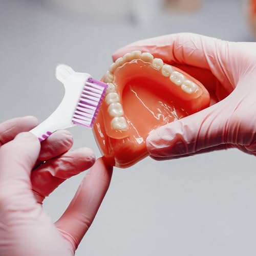 Toothbrush, 4 Pieces Dentures Toothbrushes Cleaning Brush Double Bristle Head Brush False Teeth Brush Toothbrush with Multilayer for False Teeth Cleaning Denture Brush