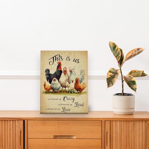 Pugwak Inspirational Chicken Farmhouse Wall Art Canvas Prints - Rustic Rooster Wall Decor Framed Canvas Spiritual Sayings Wall Art Painting Artwork for Home Living Room Kitchen Decor 11×14 Inch