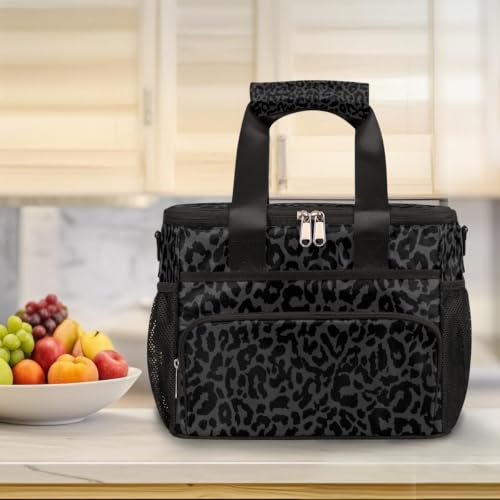 Pardick Soft Cooler Bag Black Leopard Print Insulated Lunch Box for Men & Women, Large Leakproof Lunch Bag Portable Beach Cooler for Work, Picnic, Road Trips,Fishing, Travel, Camping A-01
