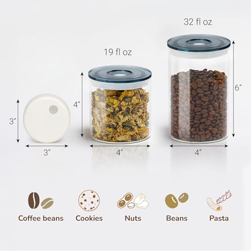 Vacuum Coffee Canister Set 19oz & 32oz Borosilicate Glass Canister Set+Vacuum Sealer