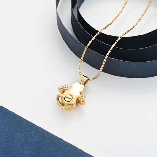constantlife Cat Urn Necklace for Ashes Pet Ashes Pendant Cremation Jewelry Keepsake for Animal Ashes Small Locket Grieve Memorial Gift for Pet Loss Gift for Women Men Golden