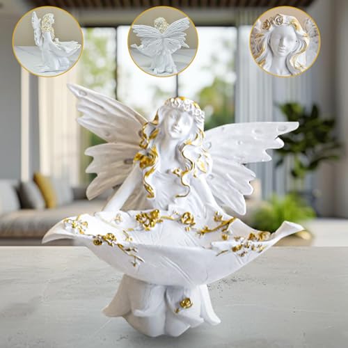 6 Inch Elegant Angel Jewelry Tray, Exquisite Resin Angel Statue Decorative Dish, Unique Jewelry Holder for Bedroom or Living Room Decor
