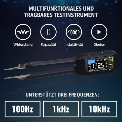 10KHz LCR Meter Tweezers, ESR Meter, Mini SMD Multimeter, Capacitance Inductance Continuity Diode Tester, Measuring Multimeter for Electronic Components, Diode Tester for Rechargeable Components