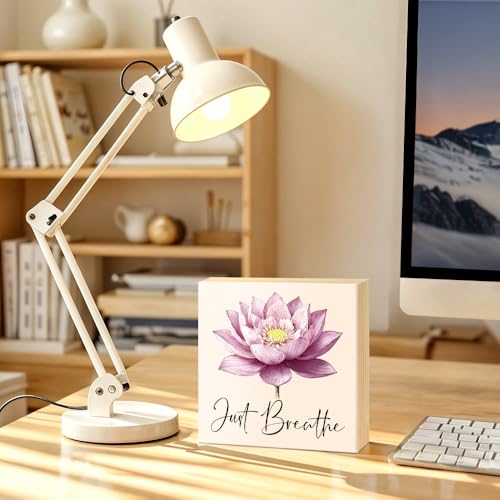 Just Breathe Inspirational Wood Block Plaque Box Sign 5.9 * 5.9 pink