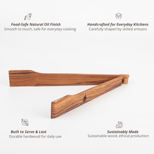 Super Slim Spring Salad Tongs: Teak Wood Salad Hand Server 0.1" x 0.1" x 12" Kitchenware Serving Utensils from SiamMandalay Gourmet Collection
