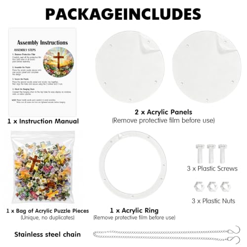 Christian Acrylic Puzzle Suncatcher,Cross Flower Sun Catcher Puzzle Kit for Adults,Faith Window Hanging Puzzles,Christian Decor, Inspirational Gifts for Women Family Friends,7.3 in Christian