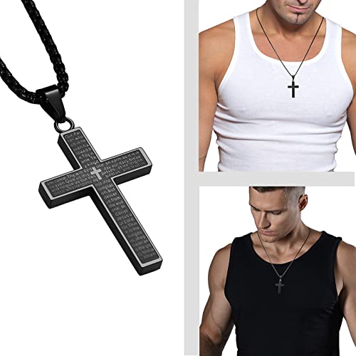 MERTTURM Stainless Steel Cross Necklace for Men, Cross Pendant Necklace with Chain 60cm, Silver/Gold/Black Necklace, Gift for Birthday/Christmas/Easter/Thanksgiving Day(lightfast & sweatproof) Black