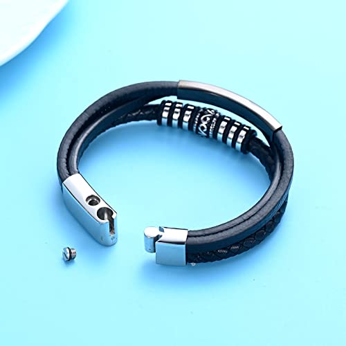 Urn Leather Bracelet Cremation Jewelry for Ashes for Women Men Memorial Cuff Bangle Braided Bracelet Silver 18cm/7.08in