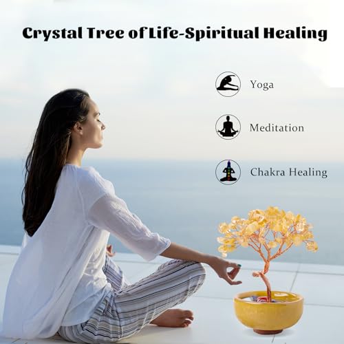 Runyangshi Citrine Tree of Life - Natural Crystal Gemstone Tree for Feng Shui, Money, Luck, Home Decor, with Spiritual Gifts for Women Men
