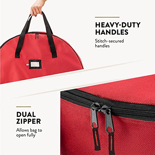 ZOBER 2 Pack Oxford Christmas Wreath Storage Container 48 Inch - Wreath Bag for Artificial Wreaths Box - Waterproof Fabric, Dual Zippered Wreaths Storage Bag With Strong Durable Handles - Red