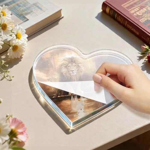 Lion of Judah & Lamb Religious Home Decor for Friends Gifts Acrylic 4x4Inch Lion-Lamb