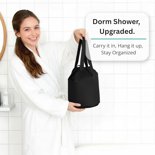 Quick Dry Mesh Shower Caddy for College Dorms – Lightweight Shower Caddy Mesh with Drawstring Top, Breathable Mesh Bottom, and Multiple Pockets with Zippers for Cruise Essentials for Shower (Black) Black