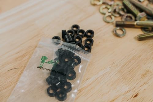 Black aluminum round spacer, 1-inch OD x 3/8-inch ID, 1-inch length, 5-pack by Metal Spacers Online