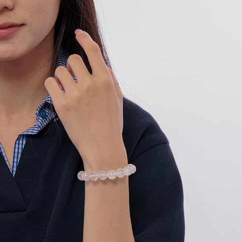 Healing Crystal Bracelet, Natural Gemstone Beaded Bracelet for Emotional Balance, Energy Healing, Harmony & Manifestation, Gift Jewelry White Phantom Quartz (Roman Numeral Engraved) M(adjustable for wrist size 6-7")