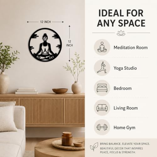 Meditation Circle Metal Wall Art, Yoga Room Decor, 12 x 12 Inch