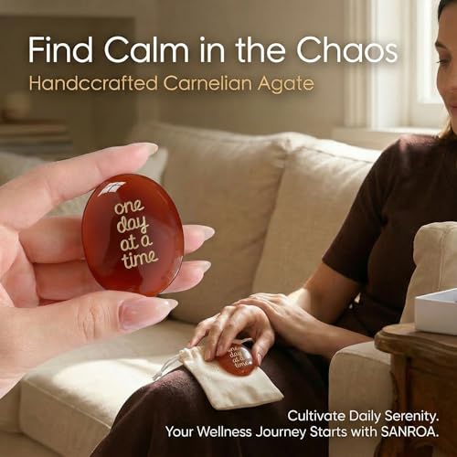 Worry Stone Healing Crystal for Anxiety & Stress Relief – Calming Inspirational Pocket Stone for Encouragement, Mindfulness & Sobriety Recovery, Emotional Support Gift, One Day at a Time Burgundy-one Day at a Time