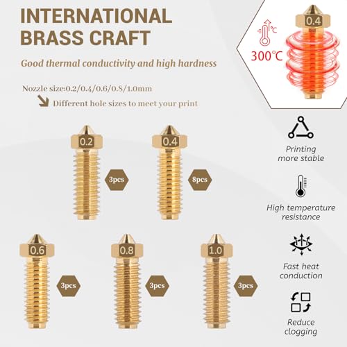 LALAGO 20-Piece Barss Nozzle Set for Cobra 3/Cobra S1, 3D Printer Nozzle Set for Anycubic Kobra 3, Kobra 3 Combo, Kobra S1, Kobra S1 Combo (8 x 0.4 mm + 3 x 0.2 mm + 3 x 0.6 mm + 3 x 0.8 mm + 3 x 1.0 Style: cobra 3 brass
