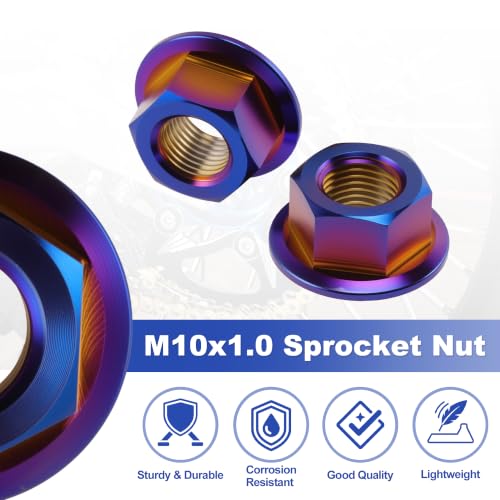 HOPESPANNER GR5 titanium alloy sprocket locknuts, M10x1.0, five-piece set in burnt blue finish