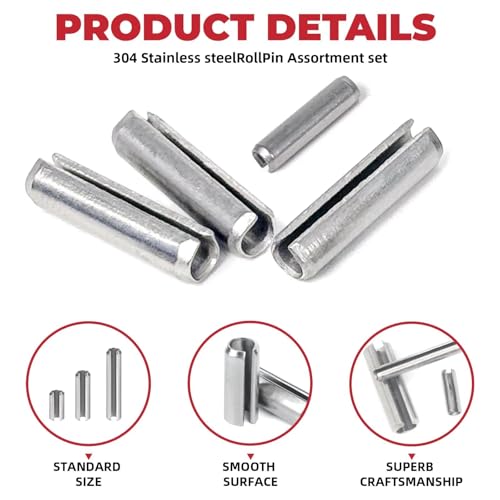 AIMUNOK 295-piece stainless steel metric roll pin assortment kit in organized storage case