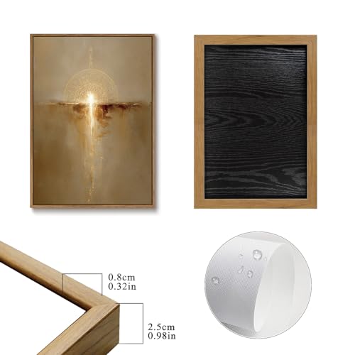 Framed Spiritual Wall Art, Sacred Geometry Gold Abstract Cross Decor 12x16 Zen Sunrise 16"L x 12"W