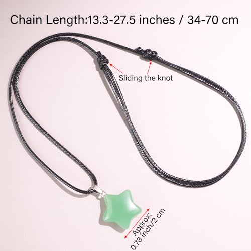 FANASY Natural Gemstone Carved Star Pendant Necklace Cute Star Charm Pendant Healing Crystal for Women Green Aventurine