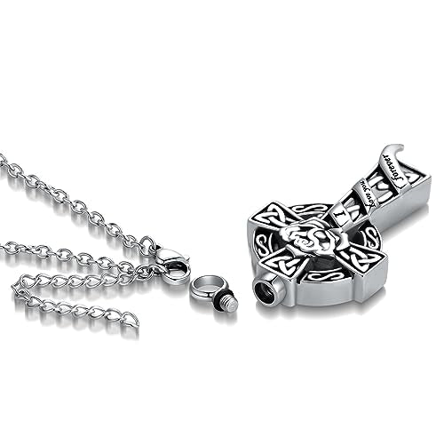 Celtic Knot Cross Cremation Jewelry Urn Necklace for Ashes for Men Women Circle Life Stainless Steel Keepsake Memories Ash Holder Celtic Cross