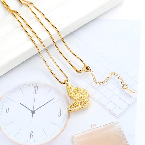 XSMZB Butterfly Sunflower Urn Necklace for Ashes for Women Cremation Jewelry Ashes Holder Keepsake Pendant Gift for Loss Loved One Gold