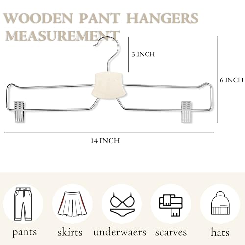 10 Pack Pants Hangers, 14" Adjustable Clip Pant Hanger Heavy Duty with 360°Swivel Hook - Solid Wood & Metal Closet Organizer, Space Saving Hanger for Pants, Skirts, Underwear, Scarves