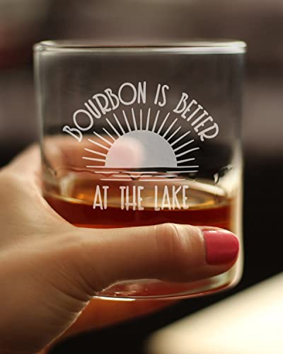 Bourbon Is Better At the Lake Rocks Glass Engraved - 10.25 oz - Set of 2