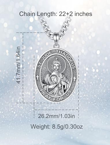 INFUSEU Saint Jude Necklace for Men St Jude Pendant San Judas Tadeo Curb Chain Catholic Medallions Christian Religious Gifts Women Protection Jewelry Guardian Angel Spiritual Amulet