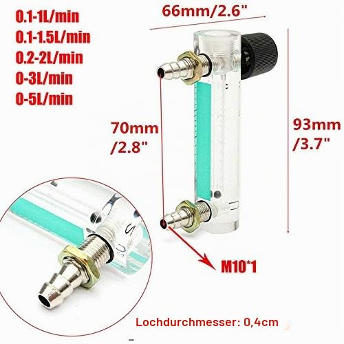 Flow Meter with Control Valve YB-4M Air Flow Meter Gas Regulator for Oxygen, Air and Gas (0.1-1.5L/min) Transparent