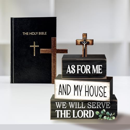 4 Pcs Bible Verse Table Decoration,As for Me and My House We Will Serve the Lord Wooden Block Signs,Scripture Table Centerpiece for Christian Home Office Church Bible3